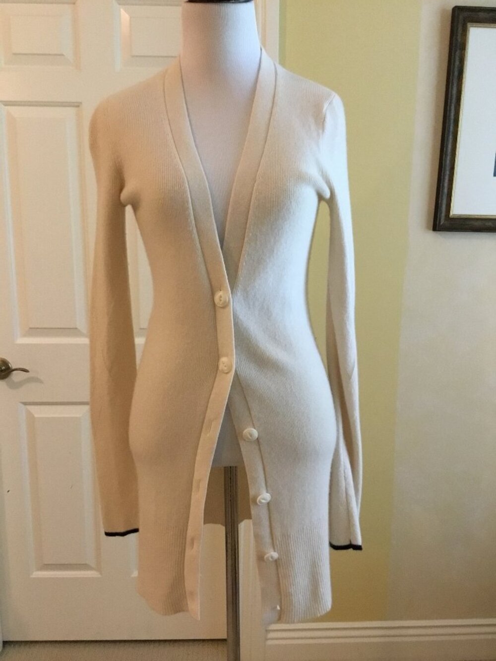 rag & bone 100% Cashmere Ivory Long Cardigan Black Trim Size S